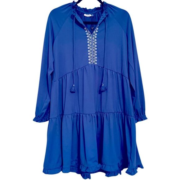 NWT Cabana Life Navy Tiered Ruffle Dress, Small - Picture 2 of 9